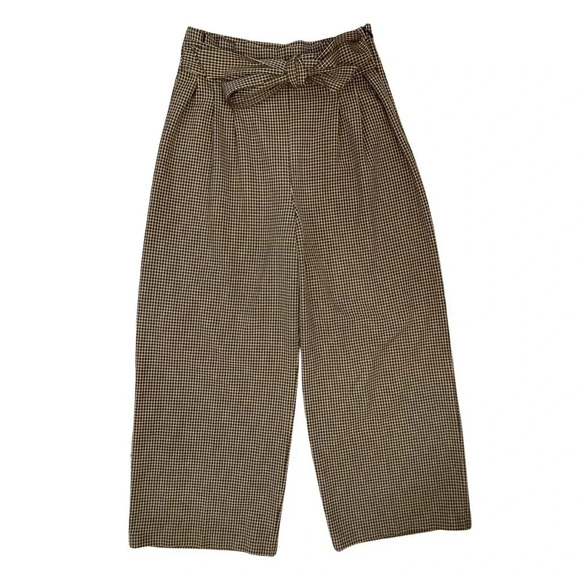 Zara Pants - Zara Paper Bag Tie Front Pants | Brown Houndstooth  | Size M